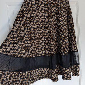 One of a kind ! Never worn- Gramaphone Print A Line Skirt with sheer panel
